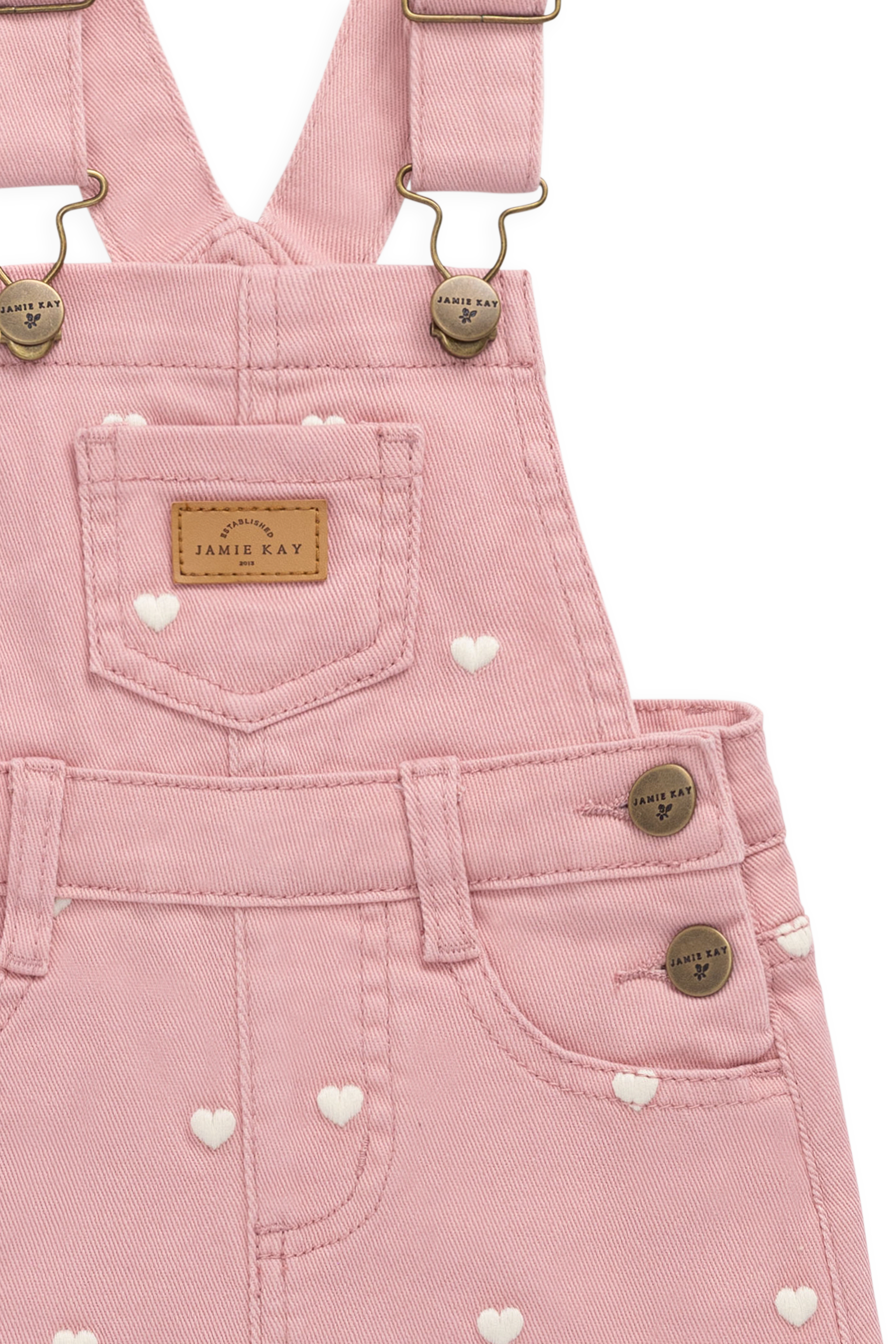 Salopette pour filles à imprimé cœur rose en velours côtelé avec bretelles réglables