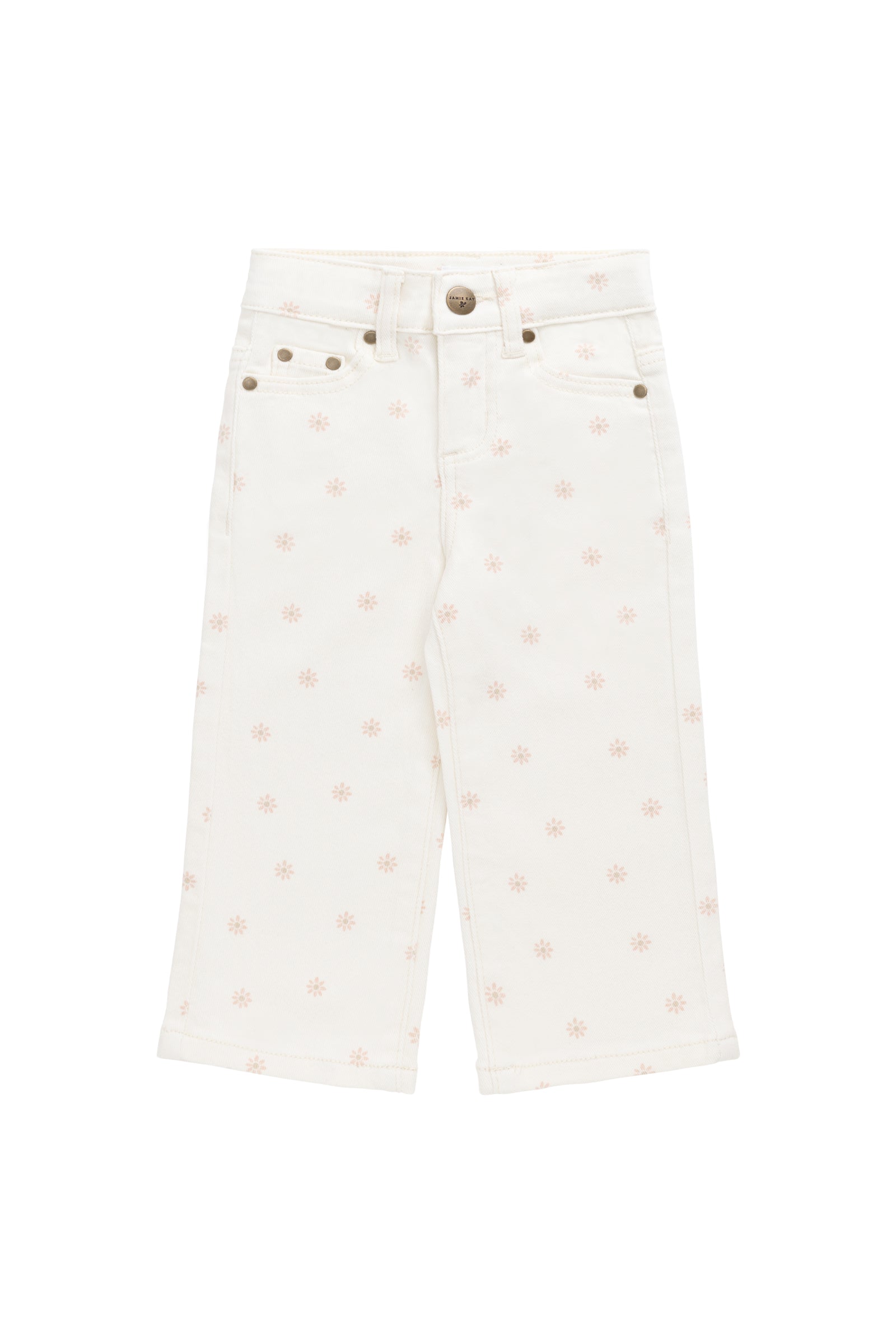 Pantalon droit en coton crème pour fille, taille élastique, doux et respirant