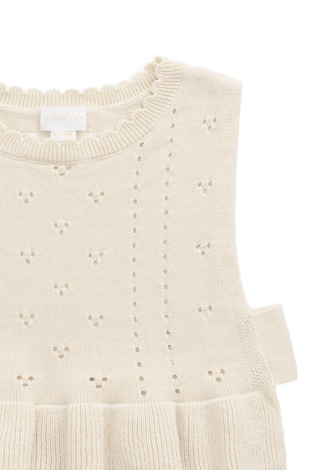 Haut sans manches en tricot texturé pour filles, en coton doux, col festonné, coloris vanille