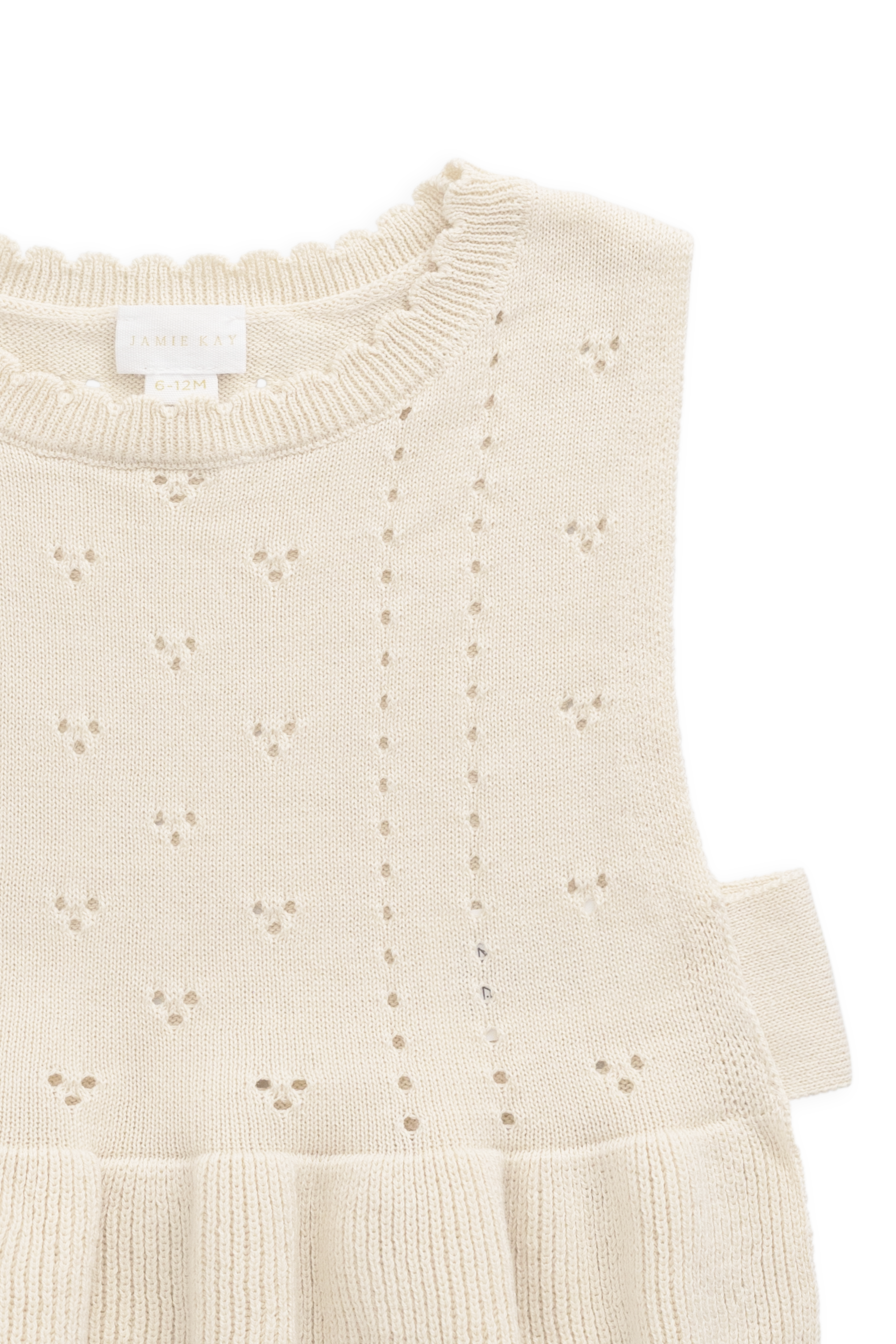 Haut sans manches en tricot texturé pour filles, en coton doux, col festonné, coloris vanille