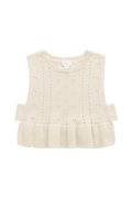 Haut sans manches en tricot texturé pour filles, en coton doux, col festonné, coloris vanille