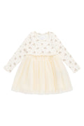 Robe de soirée en tulle ivoire à manches longues avec corsage en coton et motif floral pour fille