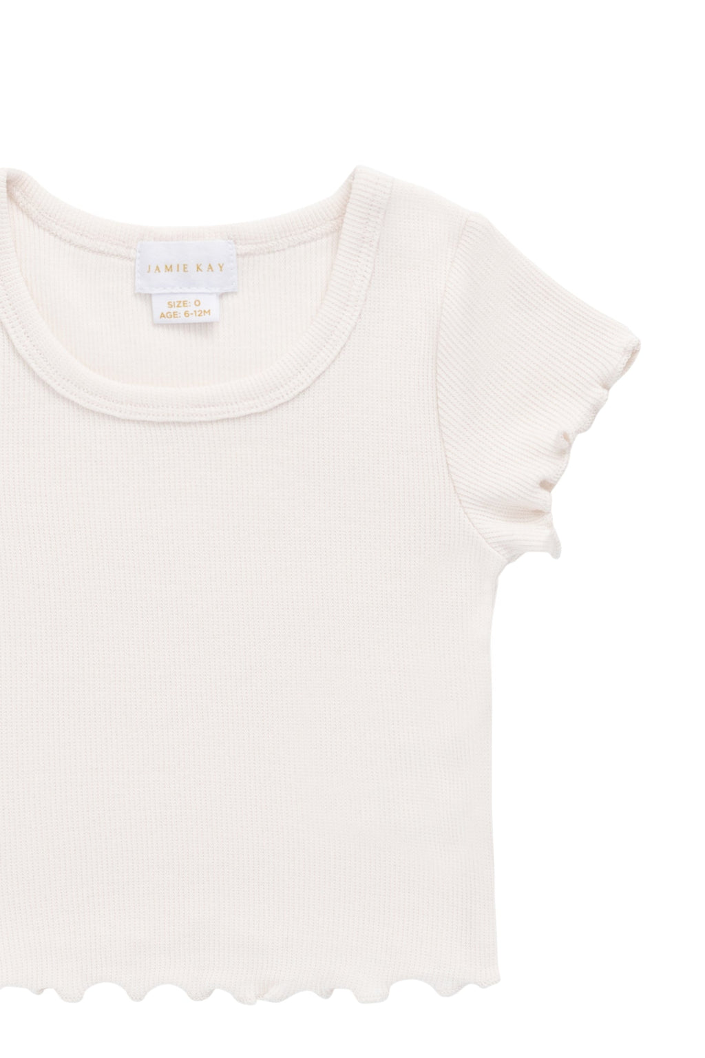 Haut à manches courtes et col rond en coton biologique finement côtelé Rose Blushed pour filles