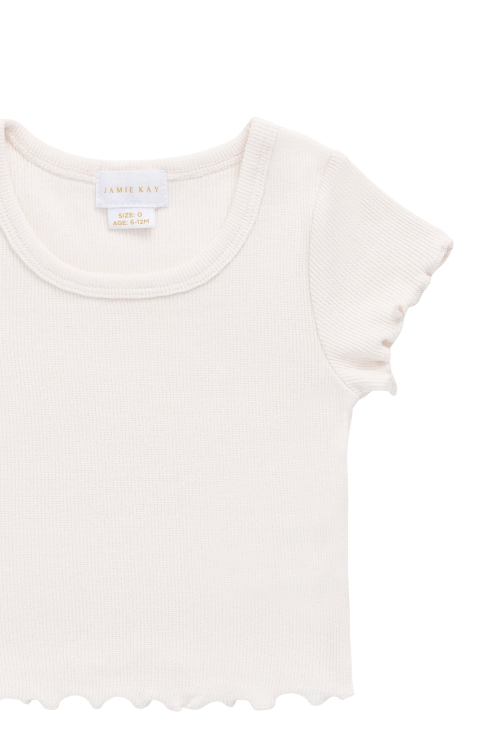 Haut à manches courtes et col rond en coton biologique finement côtelé Rose Blushed pour filles