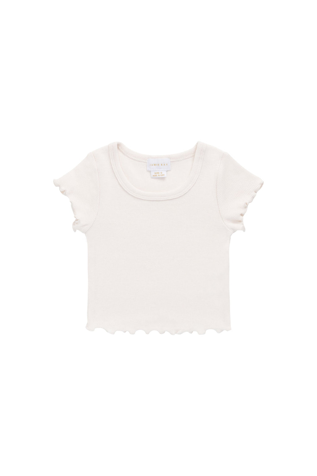 Haut à manches courtes et col rond en coton biologique finement côtelé Rose Blushed pour filles