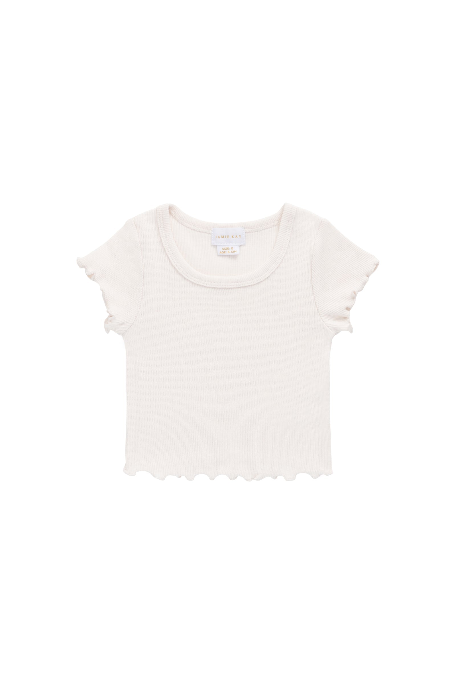 Haut à manches courtes et col rond en coton biologique finement côtelé Rose Blushed pour filles
