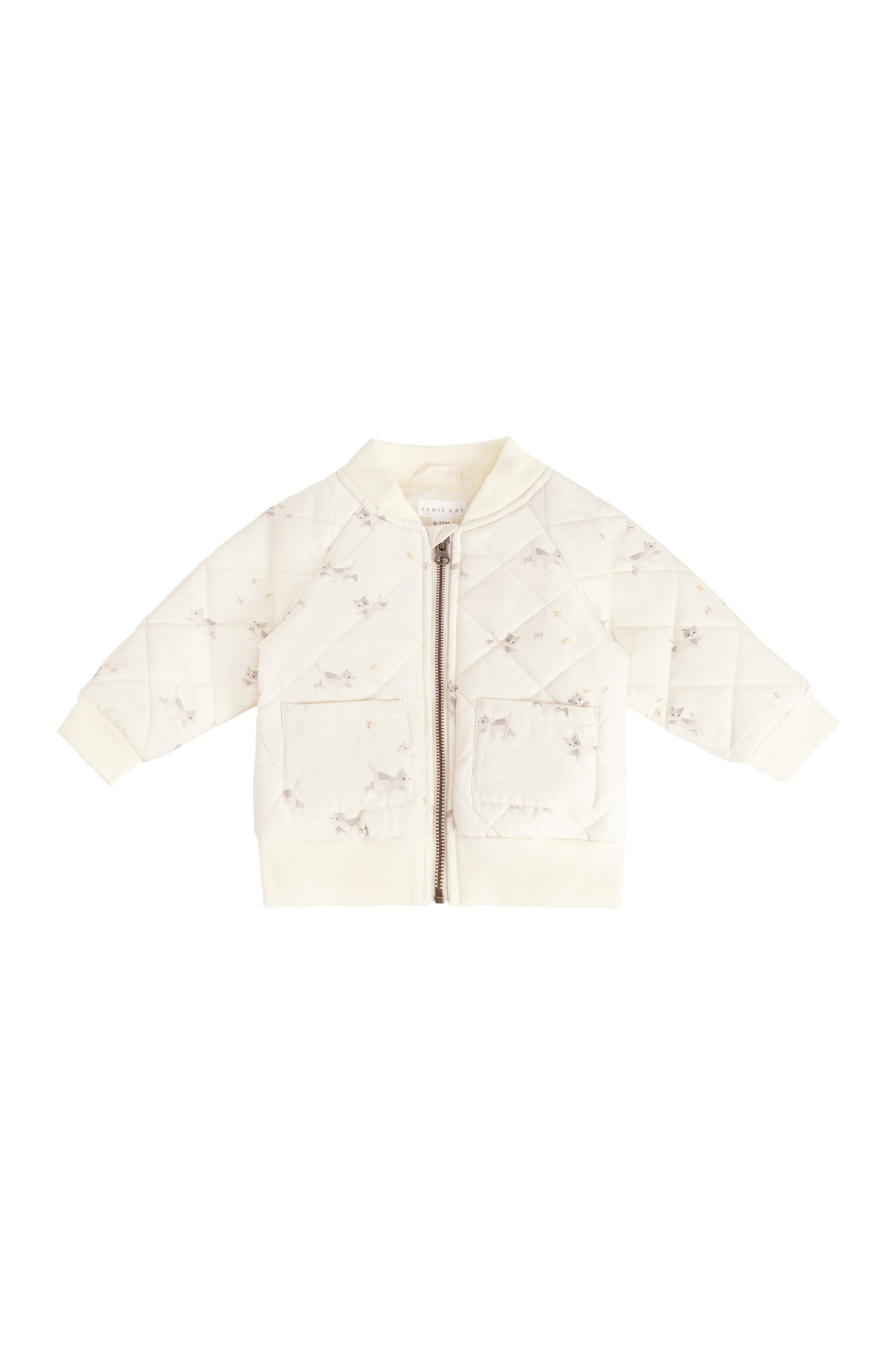 Blouson bomber zippé pour fille Tissu recyclé Imprimé chaton blanc murmure