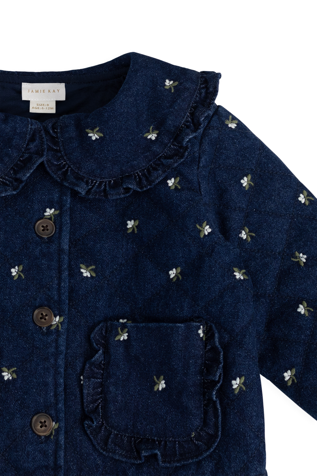 Doudoune matelassée à volants imprimé floral pour fille en coton bleu indigo