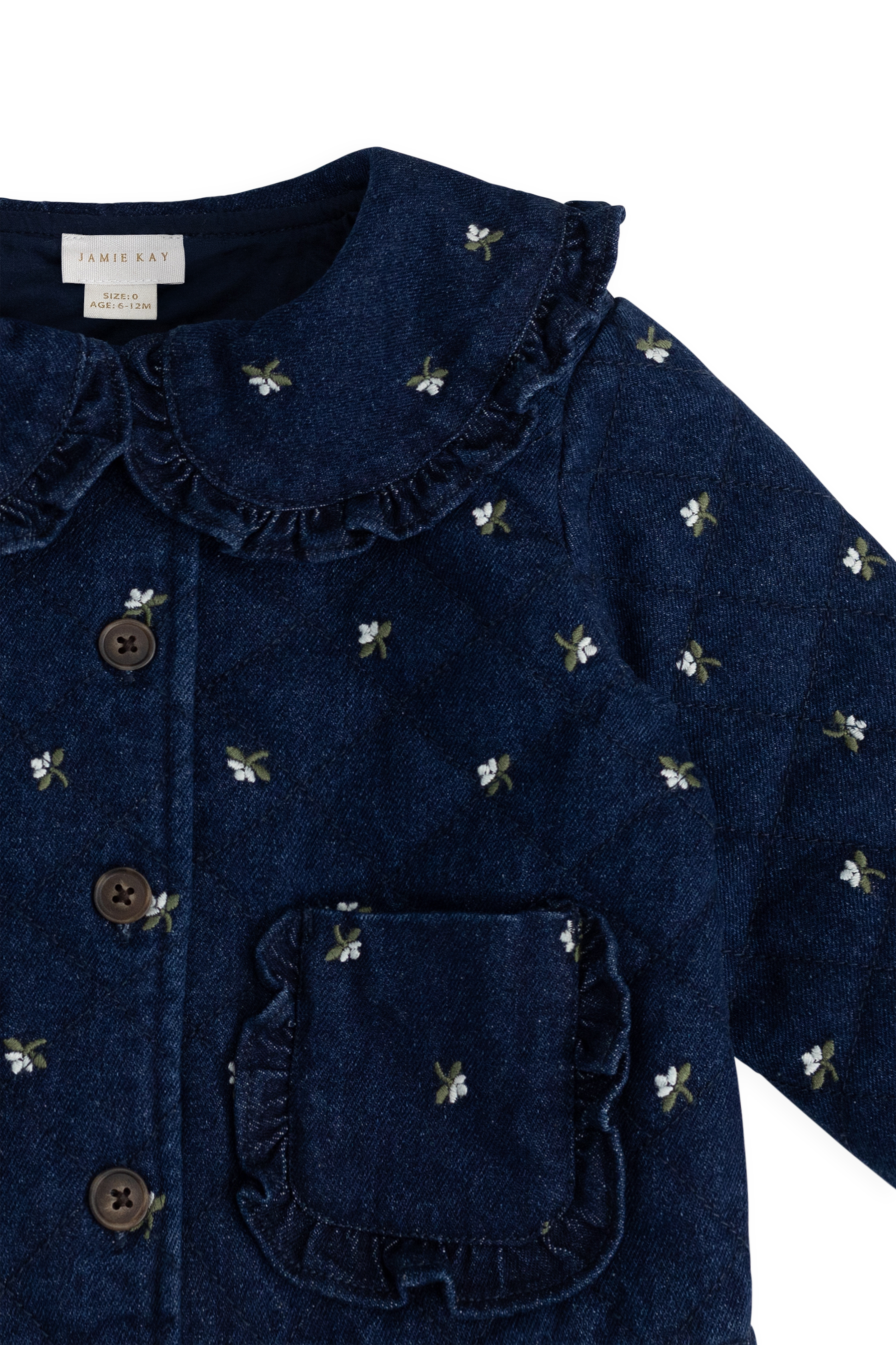 Doudoune matelassée à volants imprimé floral pour fille en coton bleu indigo