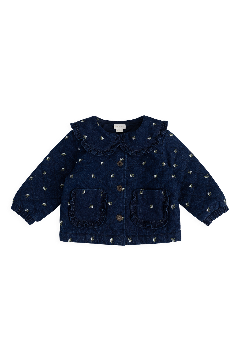 Doudoune matelassée à volants imprimé floral pour fille en coton bleu indigo