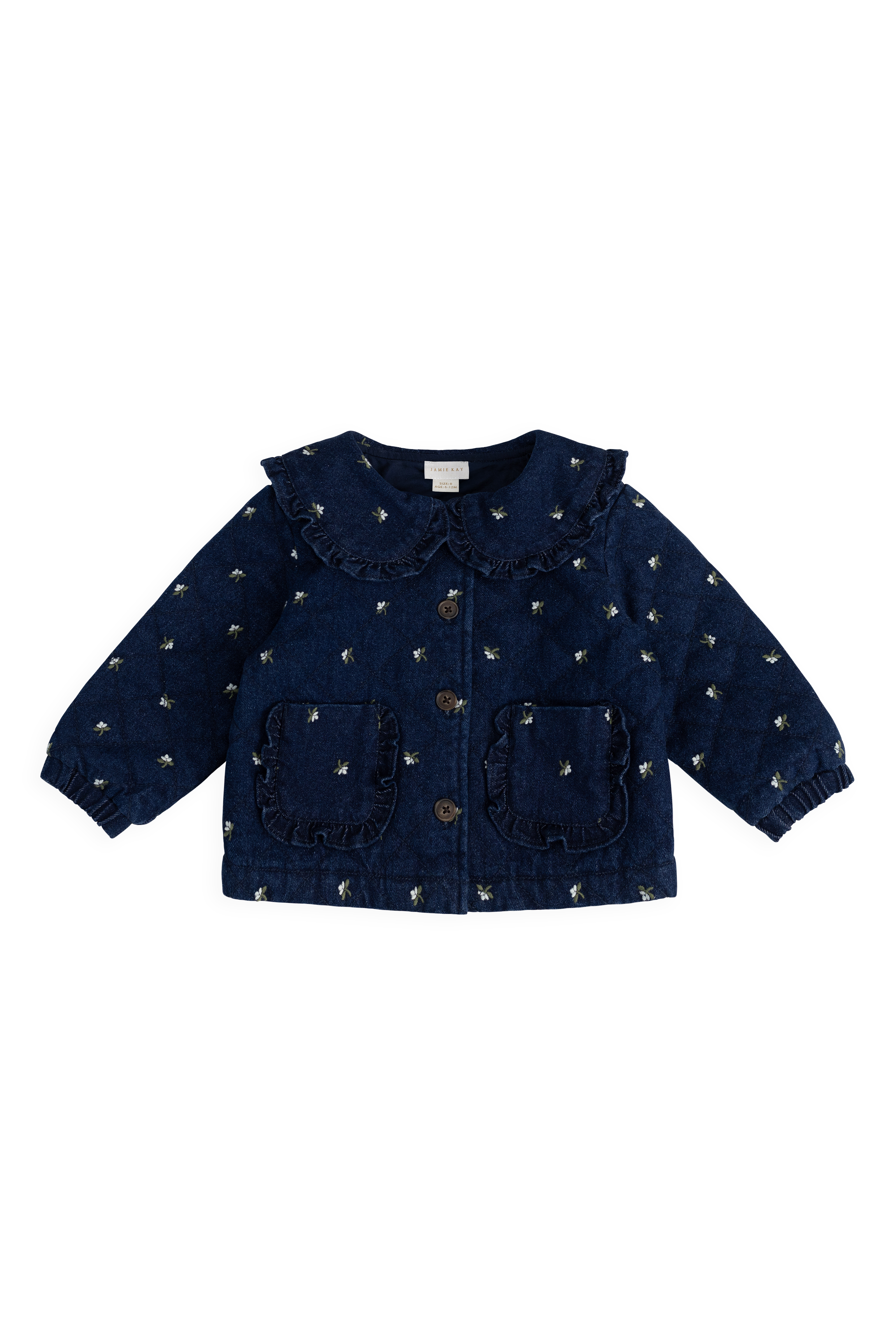Doudoune matelassée à volants imprimé floral pour fille en coton bleu indigo