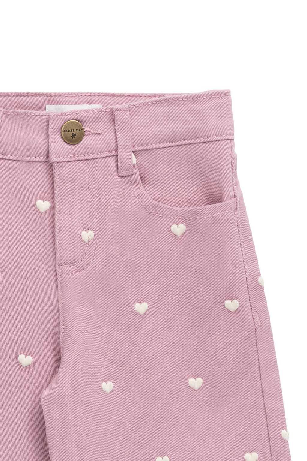 Pantalon en jersey de coton extensible imprimé cœurs rose orchidée pour fille avec taille élastique