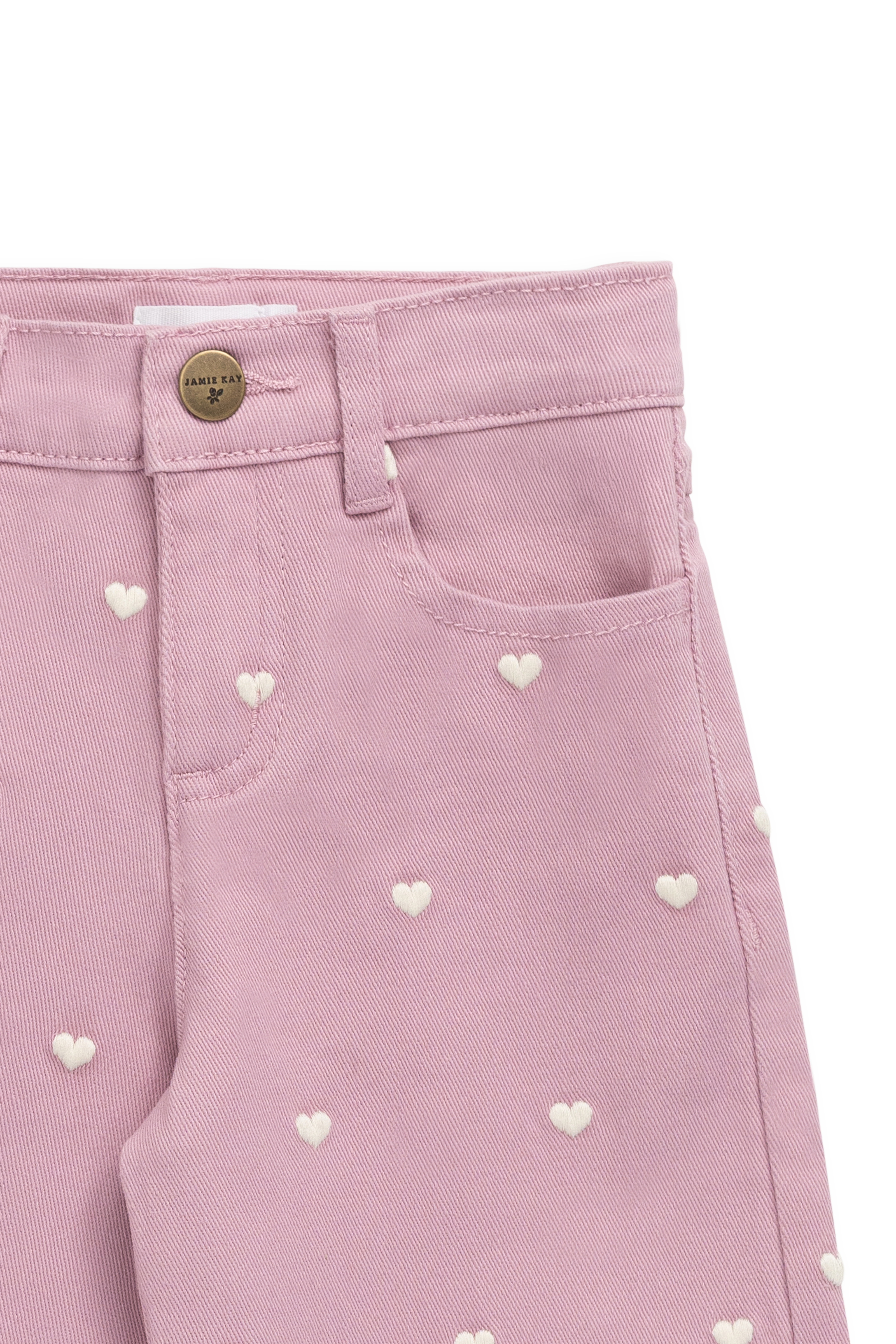 Pantalon en jersey de coton extensible imprimé cœurs rose orchidée pour fille avec taille élastique