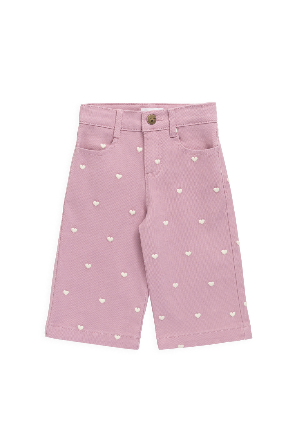 Pantalon en jersey de coton extensible imprimé cœurs rose orchidée pour fille avec taille élastique