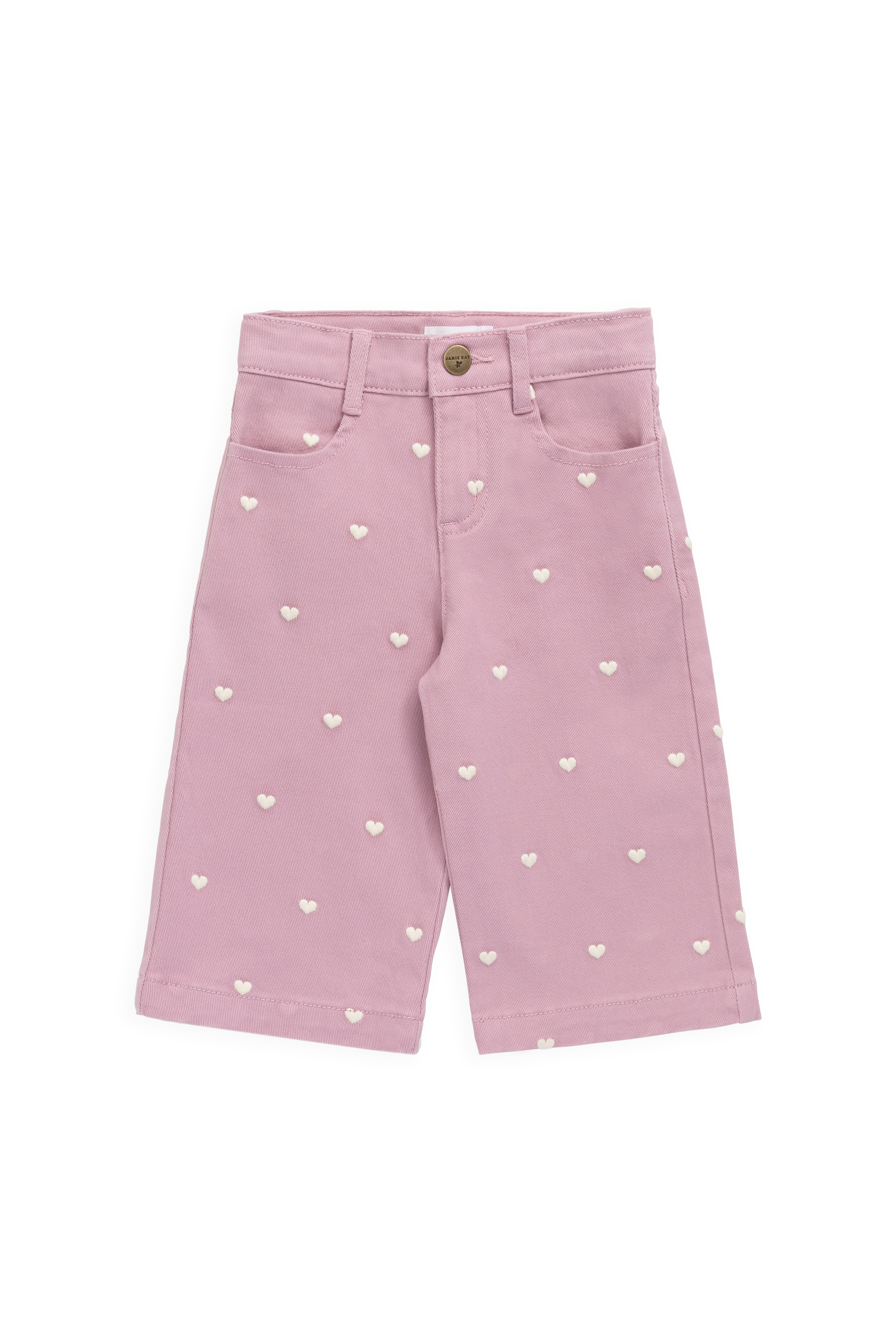Pantalon en jersey de coton extensible imprimé cœurs rose orchidée pour fille avec taille élastique