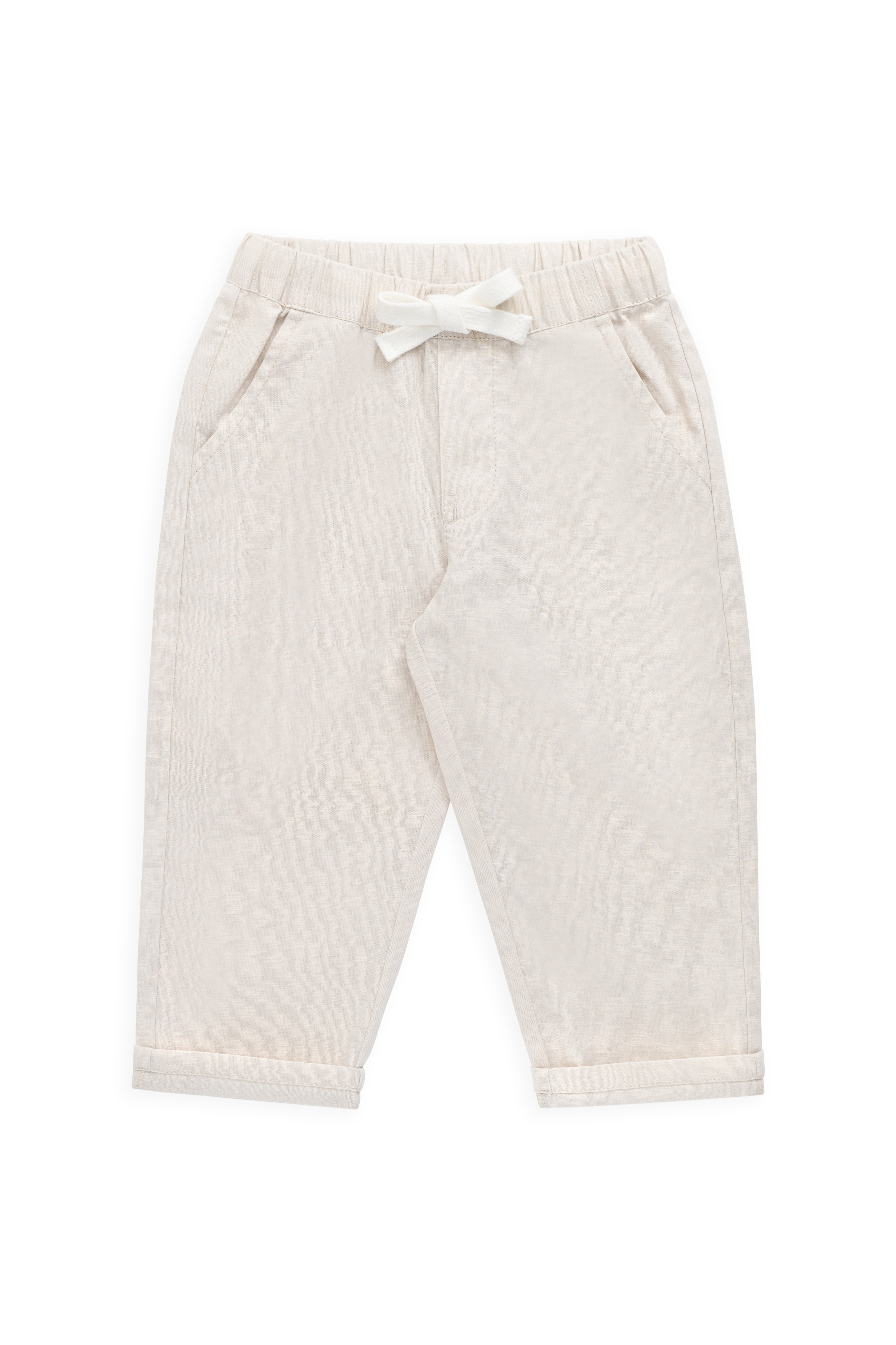 Pantalon en lin et coton naturel coupe droite pour enfant avec taille élastique et cordon de serrage