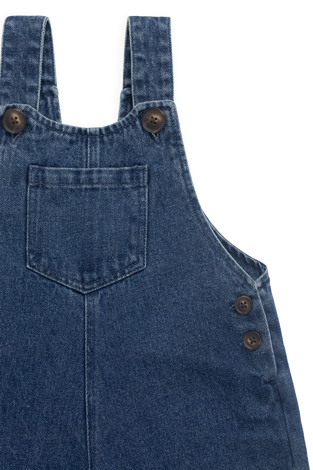 Salopette large en jean indigo classique pour fille avec bretelles boutonnées