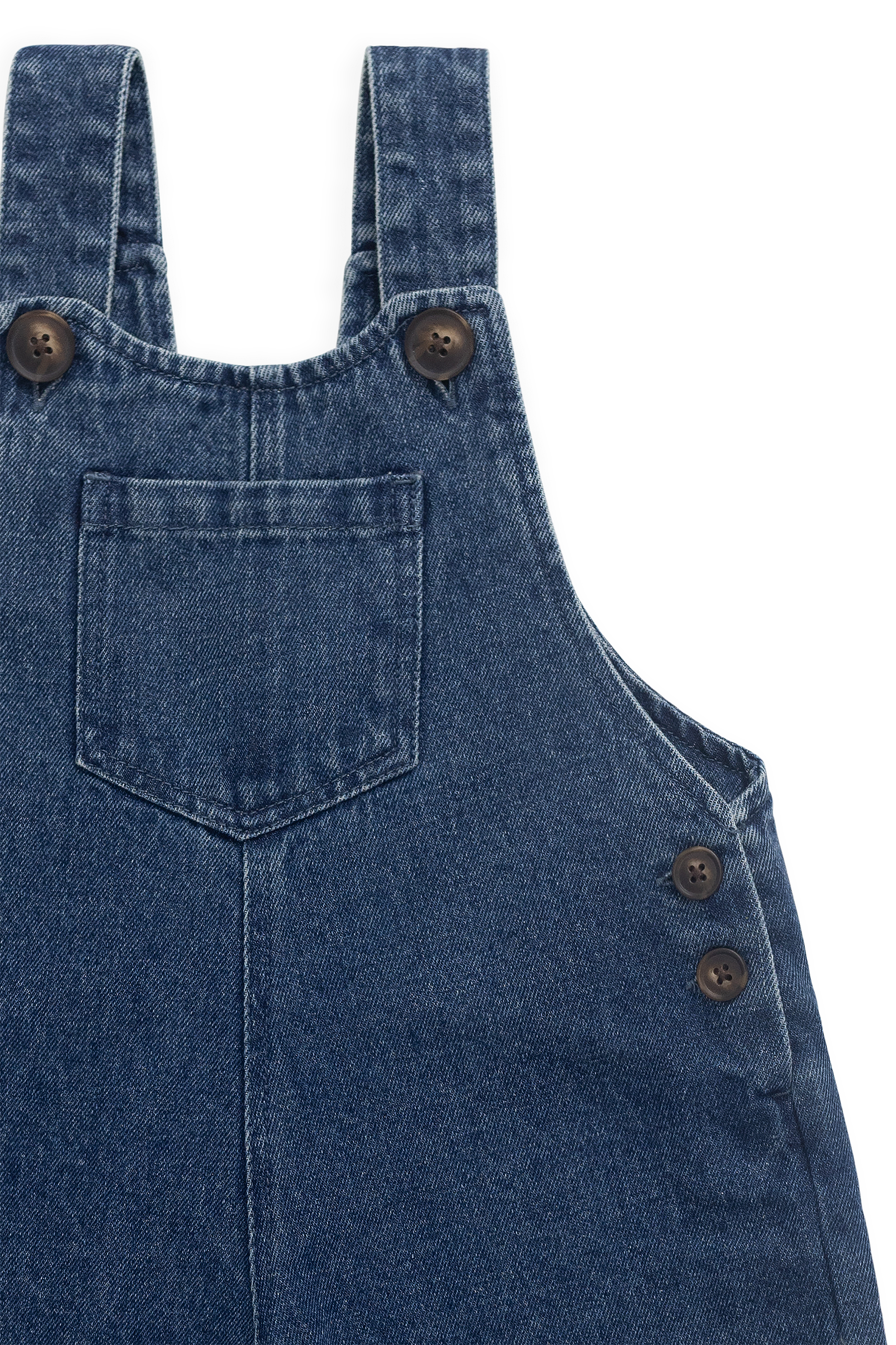Salopette large en jean indigo classique pour fille avec bretelles boutonnées
