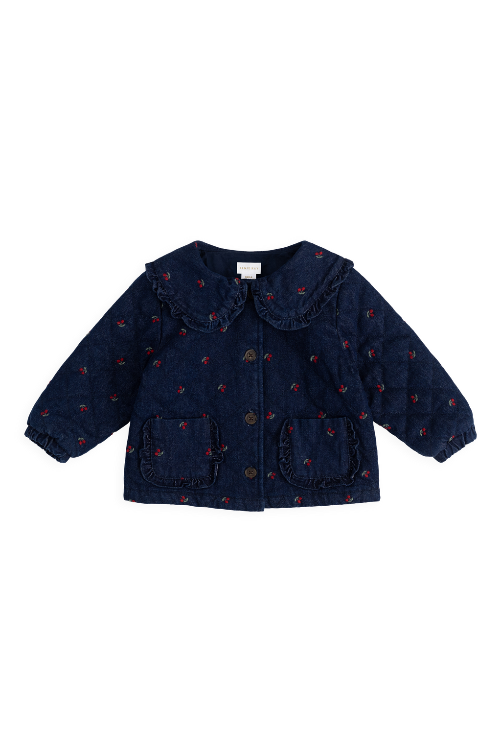 Filles Veste en Jean Imprimé Cerise Col Volants Boutonnée sur le Devant Bleu Cerise