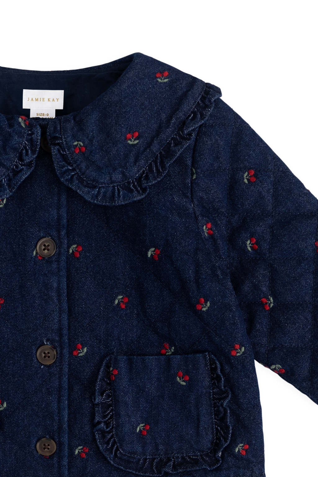 Filles Veste en Jean Imprimé Cerise Col Volants Boutonnée sur le Devant Bleu Cerise