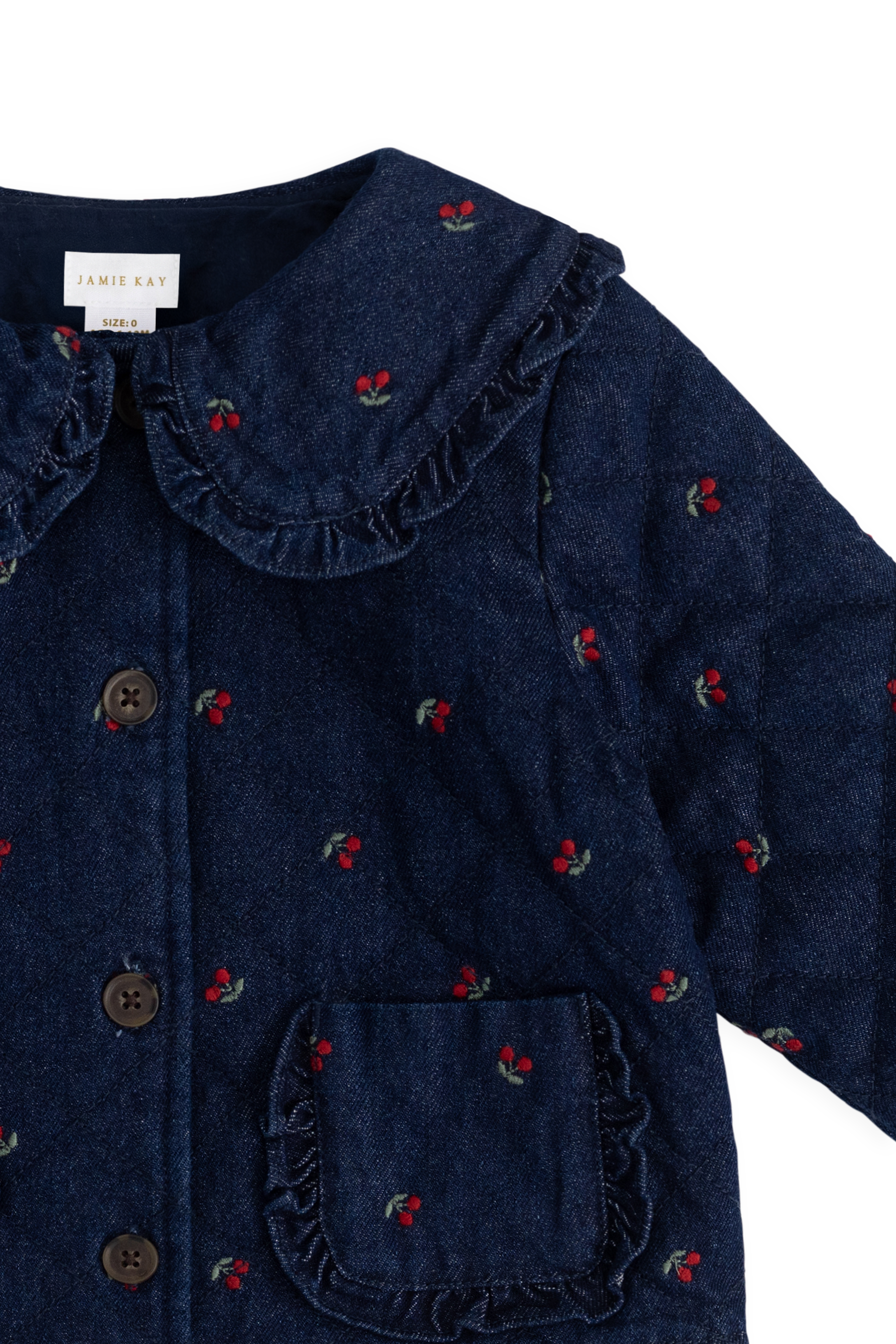 Filles Veste en Jean Imprimé Cerise Col Volants Boutonnée sur le Devant Bleu Cerise