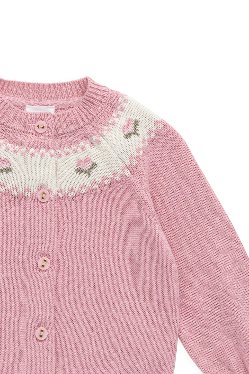 Gilet en tricot jacquard floral rose pour filles en coton, manches ballon, poignets côtelés