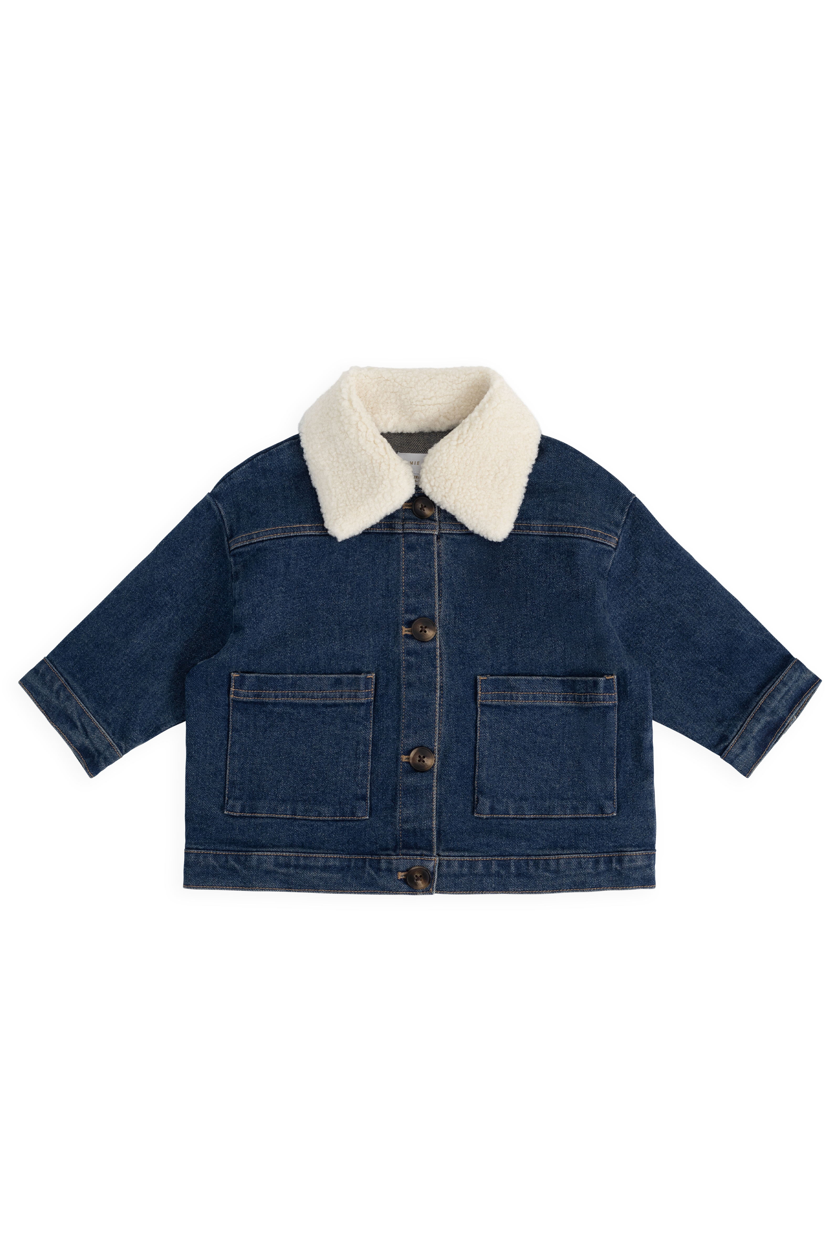 Veste classique en jean bleu pour enfant avec col sherpa et boutons sur le devant