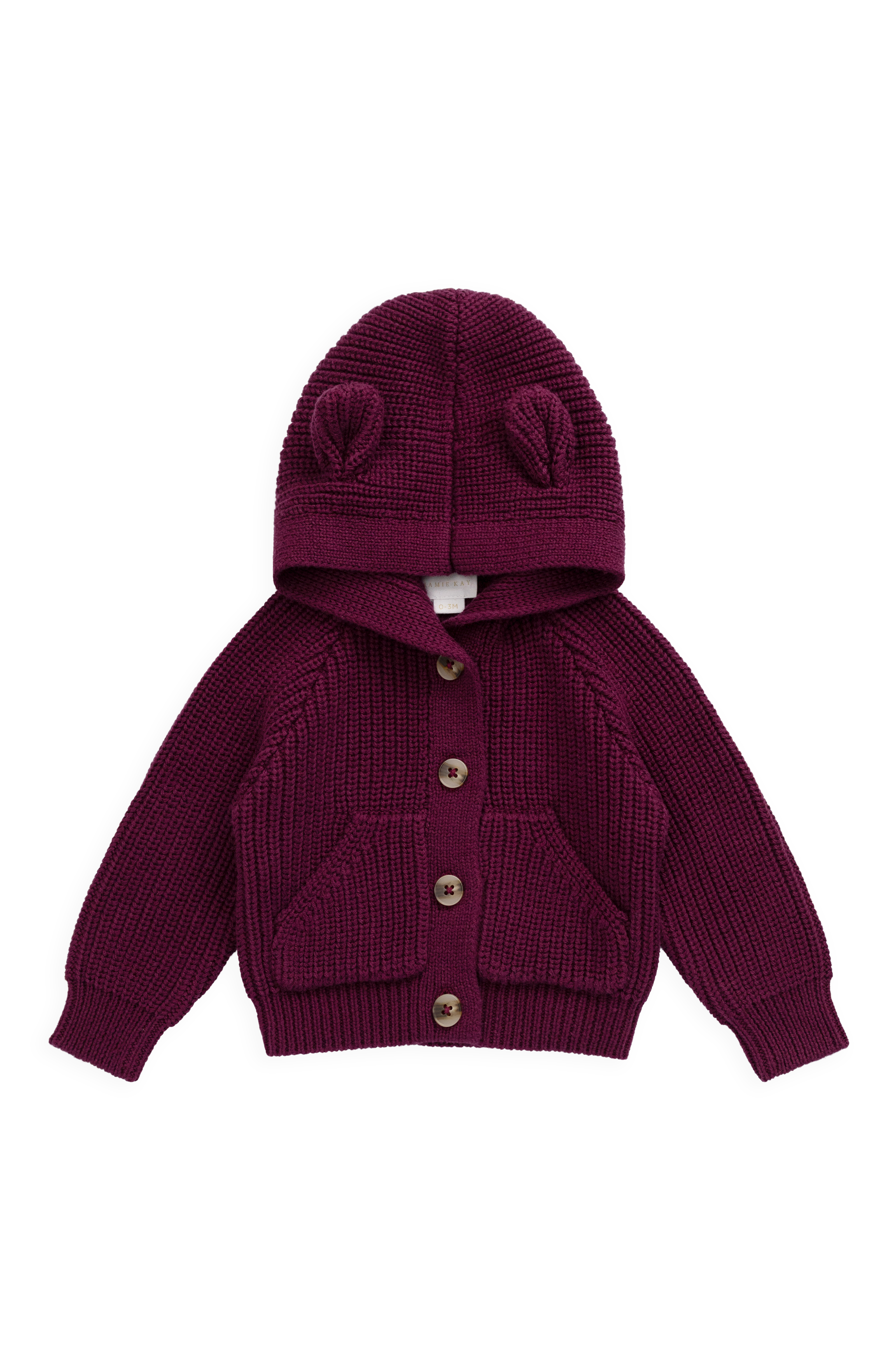 Cardigan en tricot à capuche Oreilles d'ours Bébé Tout-petit Boutonné Doux Mûrier