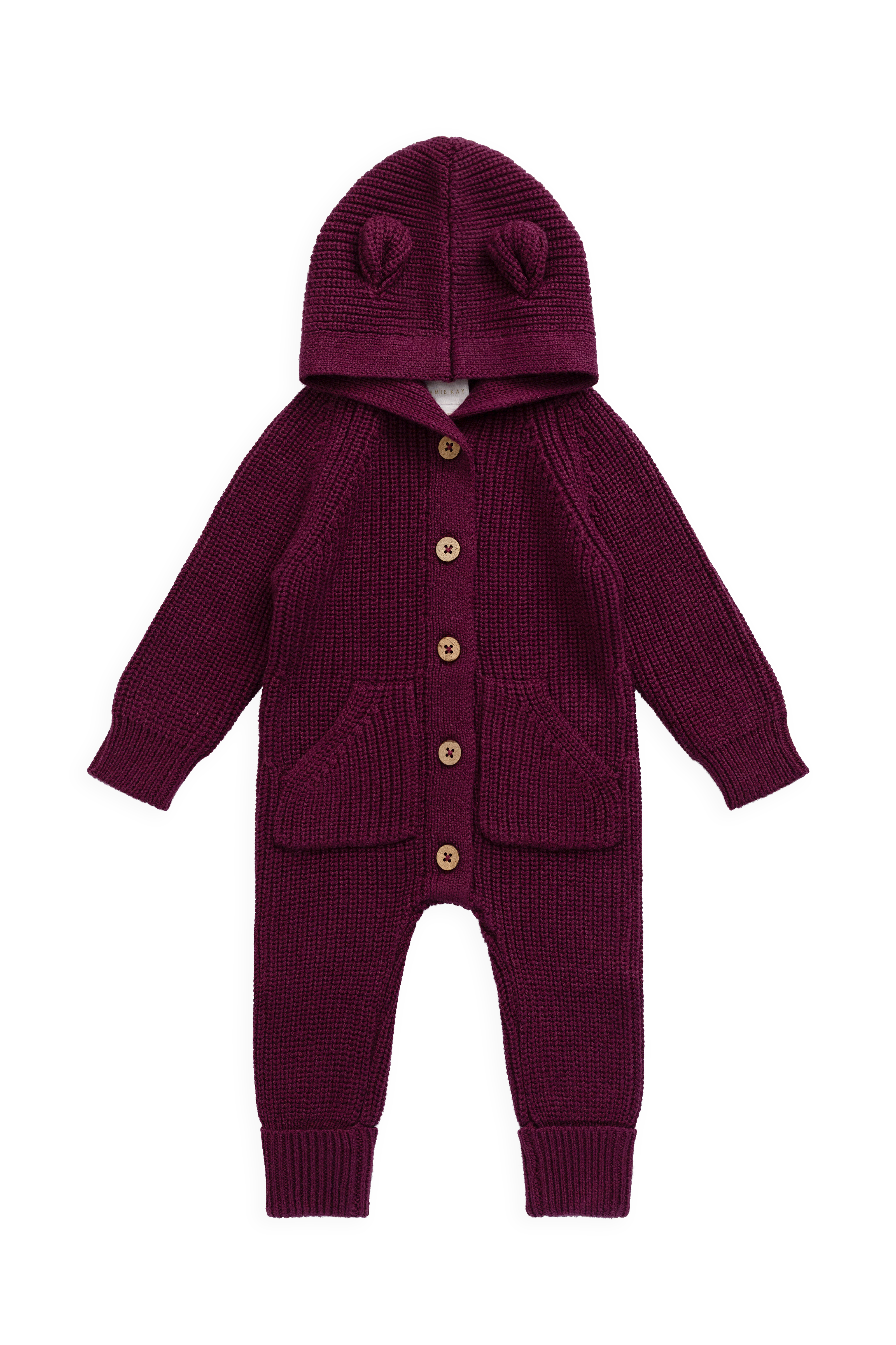 Grenouillère bébé en tricot à capuche avec oreilles d'ours et boutons en coton douillet