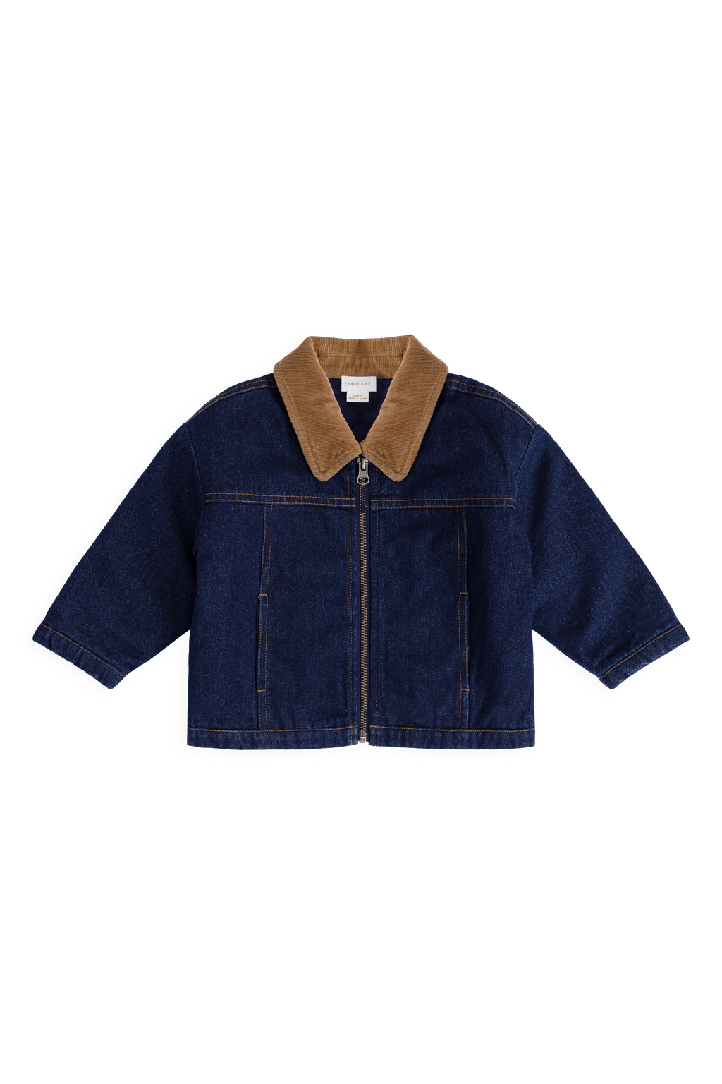 Blouson zippé en jean mi-indigo avec col en velours côtelé pour garçons