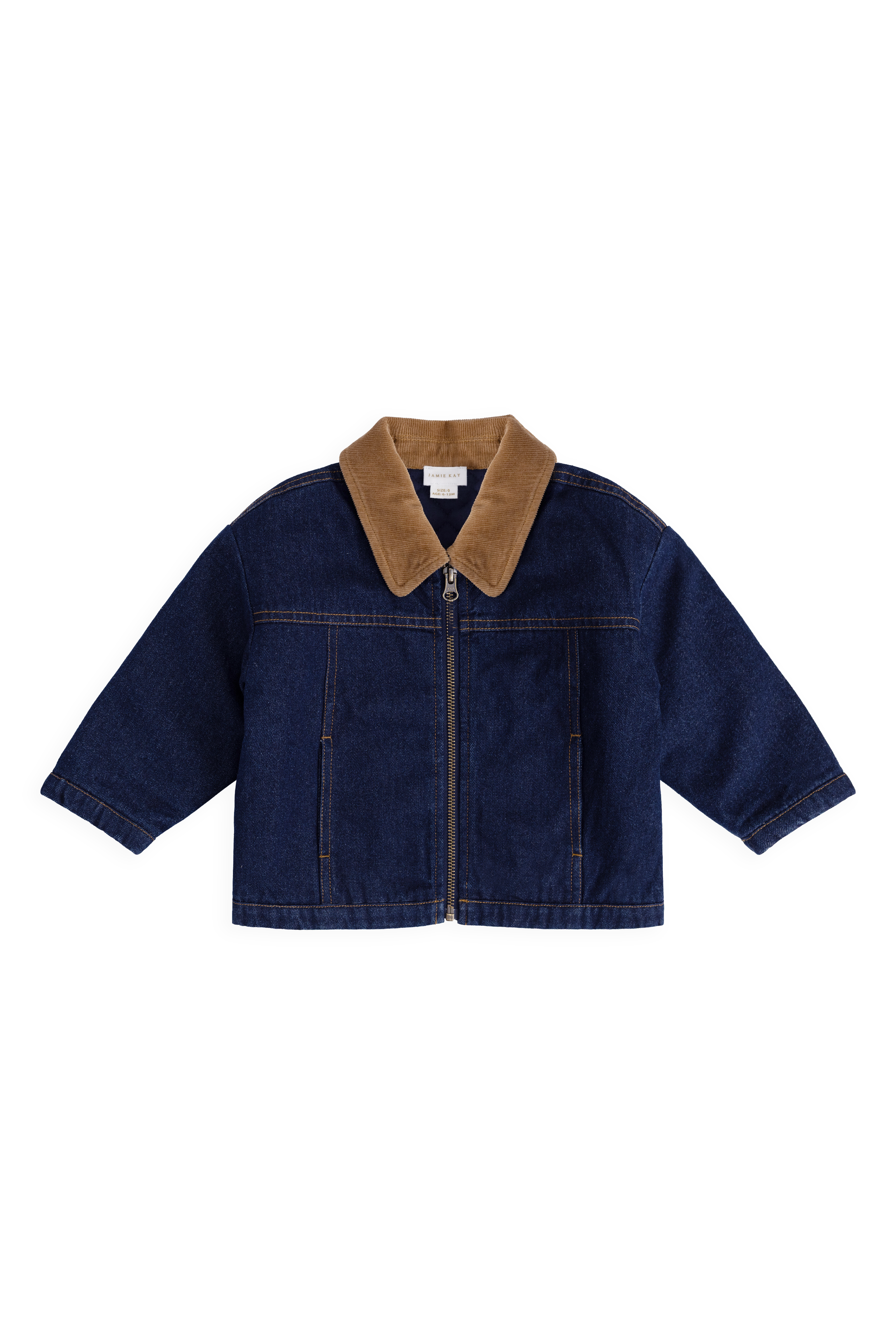 Blouson zippé en jean mi-indigo avec col en velours côtelé pour garçons