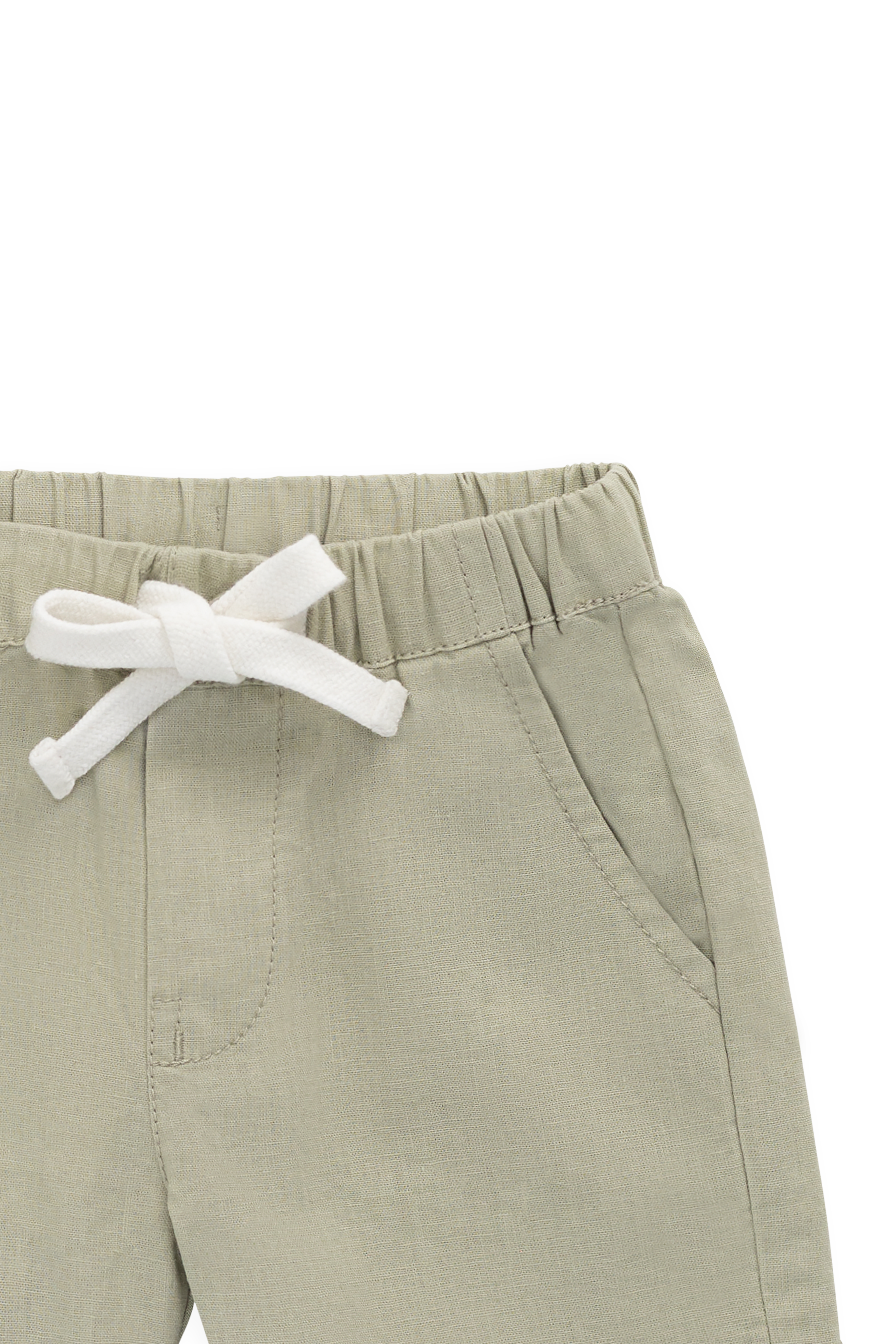 Short décontracté en lin et coton vert sauge pour enfant avec taille élastique et respirant