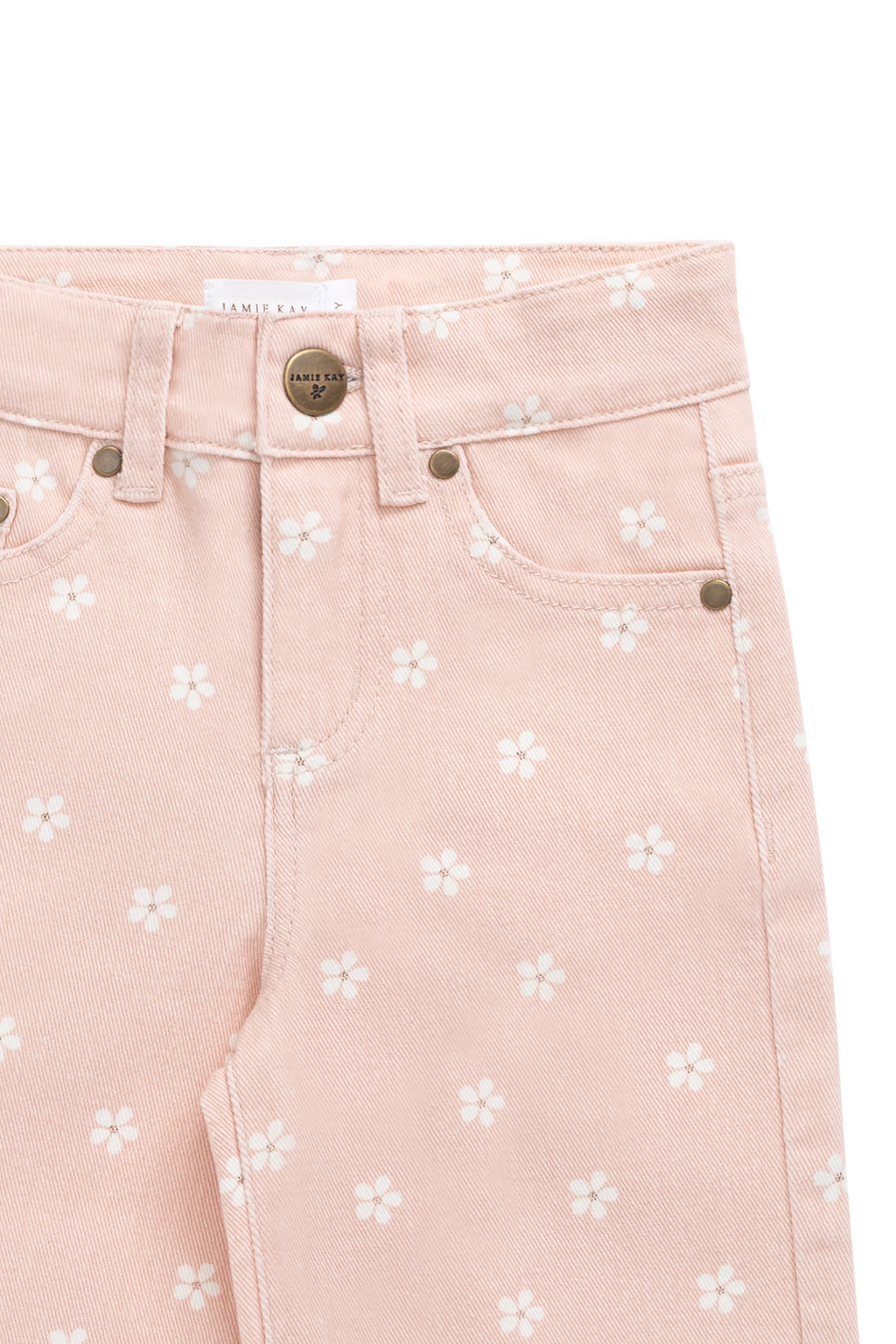 Pantalon en coton rose pour fille avec imprimé floral, coupe droite décontractée et poches