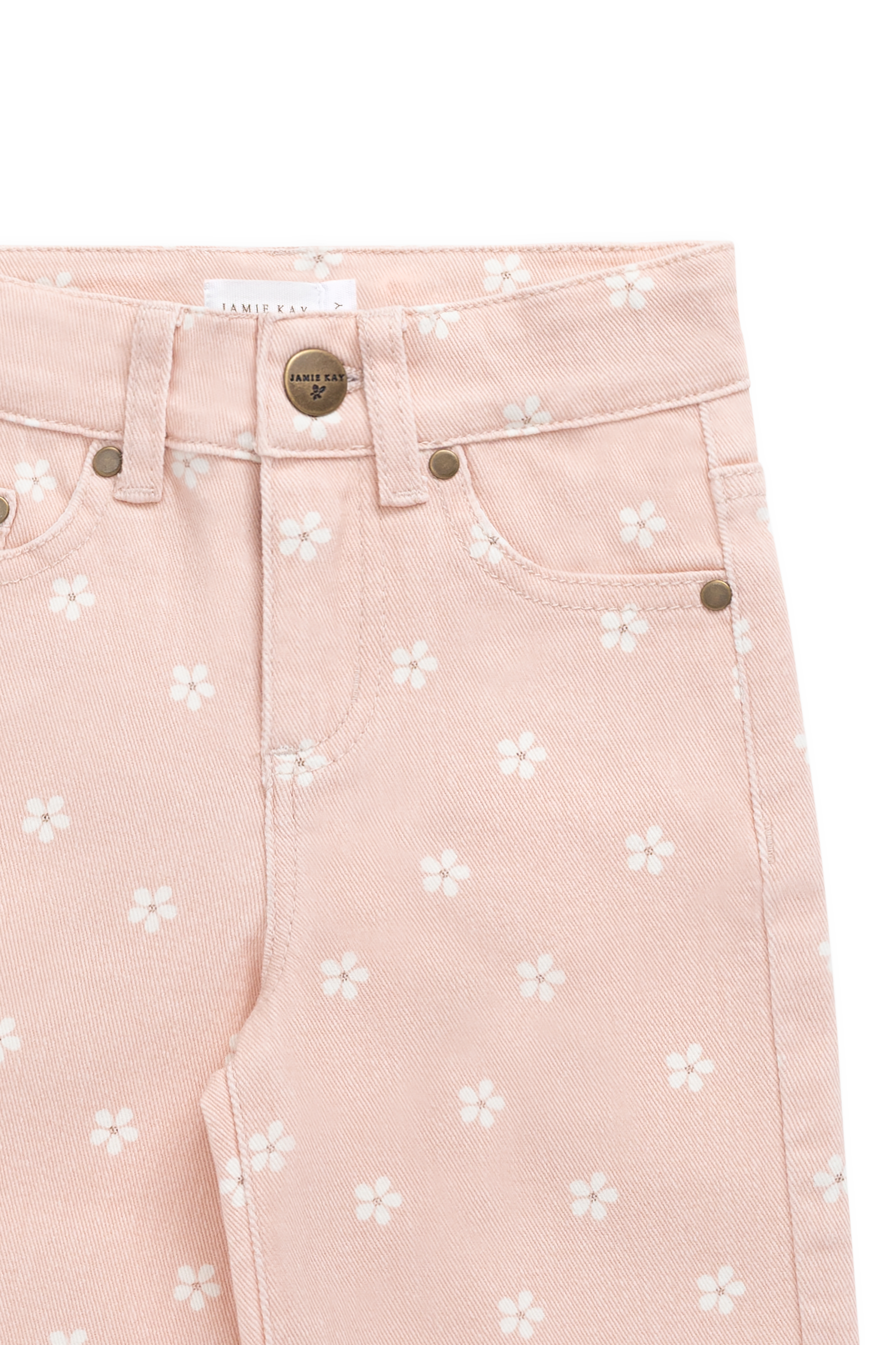 Pantalon en coton rose pour fille avec imprimé floral, coupe droite décontractée et poches