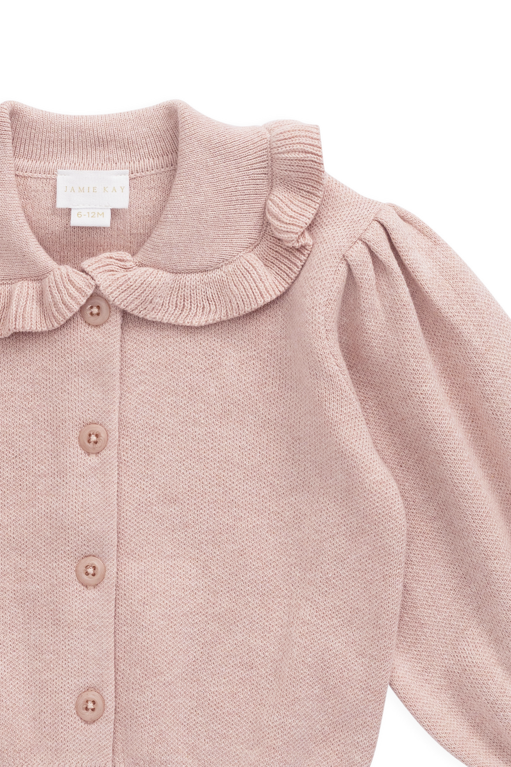 Gilet en Coton Tricoté Rose Pêche à Volants et Manches Bouffantes pour Filles