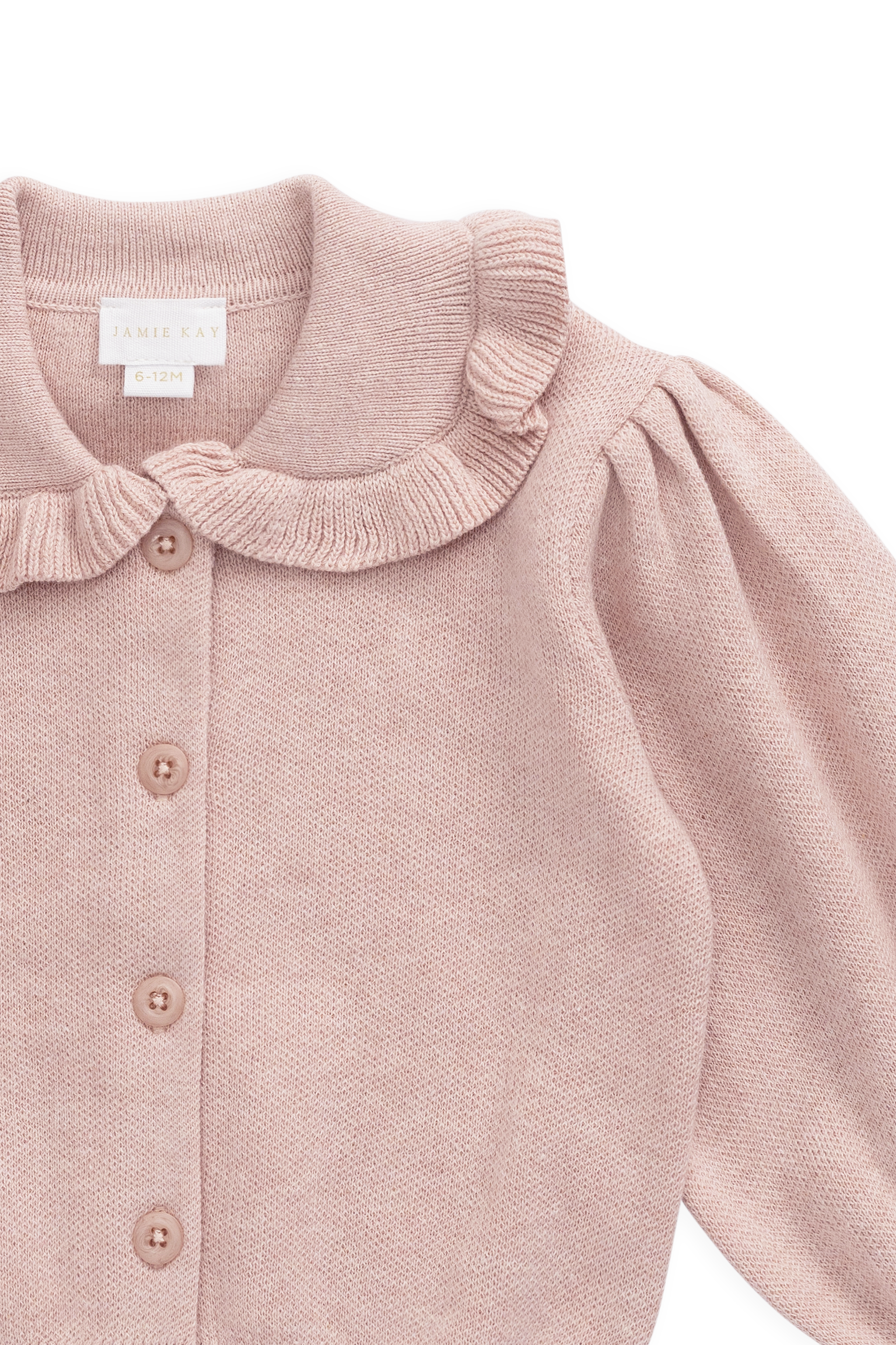 Gilet en Coton Tricoté Rose Pêche à Volants et Manches Bouffantes pour Filles