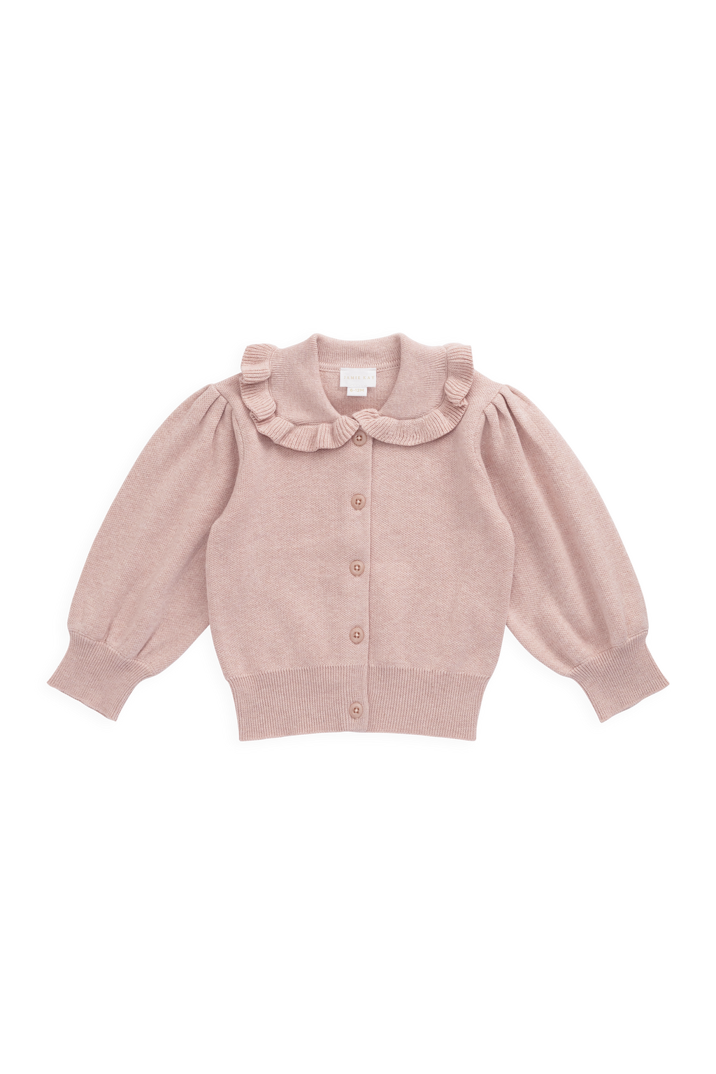 Gilet en Coton Tricoté Rose Pêche à Volants et Manches Bouffantes pour Filles