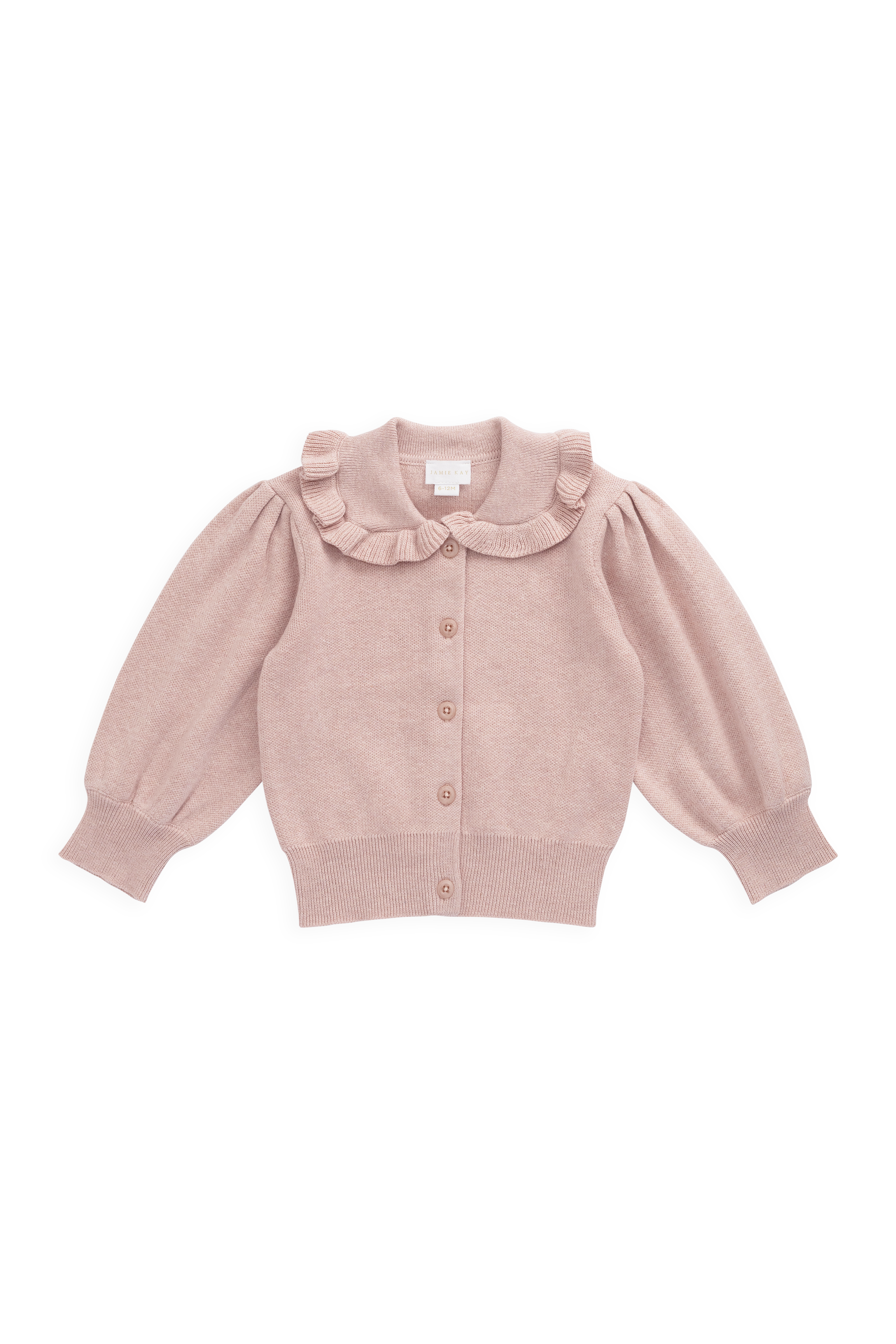 Gilet en Coton Tricoté Rose Pêche à Volants et Manches Bouffantes pour Filles