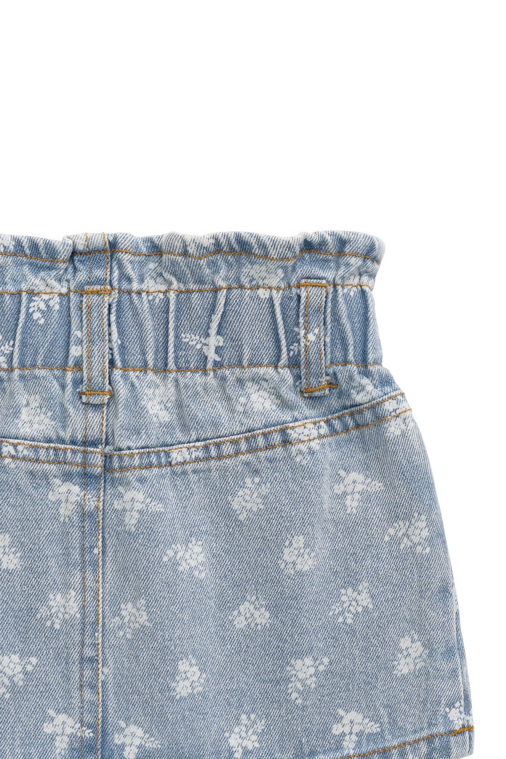 Jupe en jean taille paperbag bleu clair à fleurs avec boutons pour fille