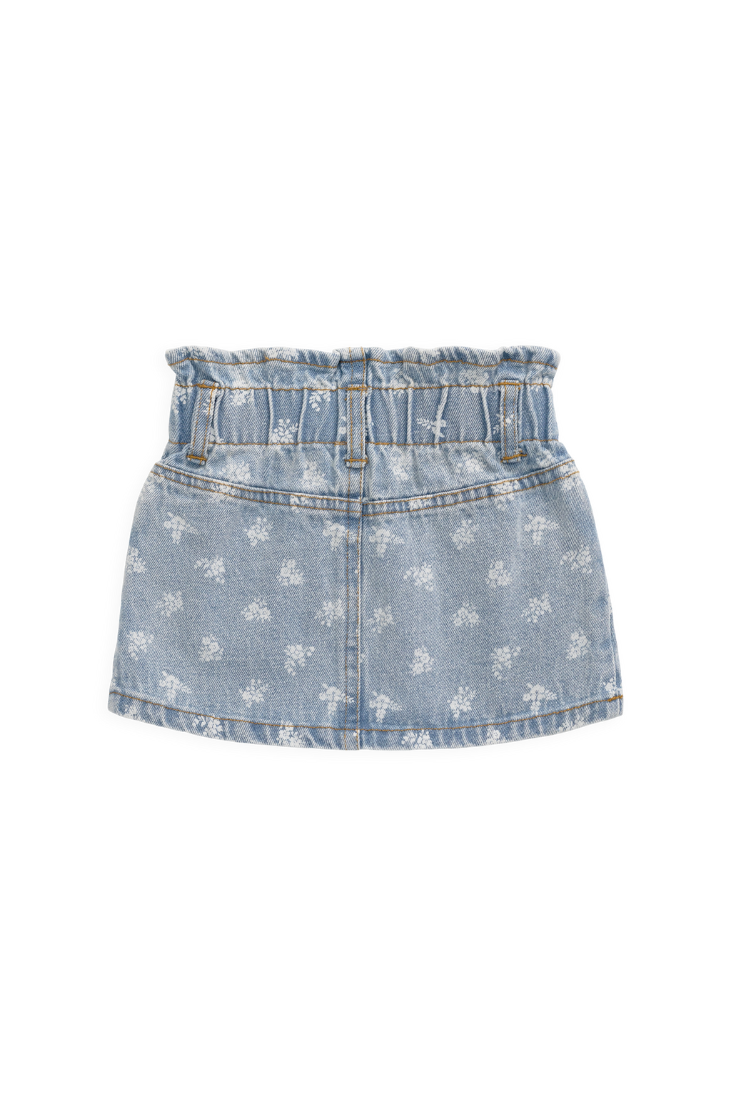 Jupe en jean taille paperbag bleu clair à fleurs avec boutons pour fille