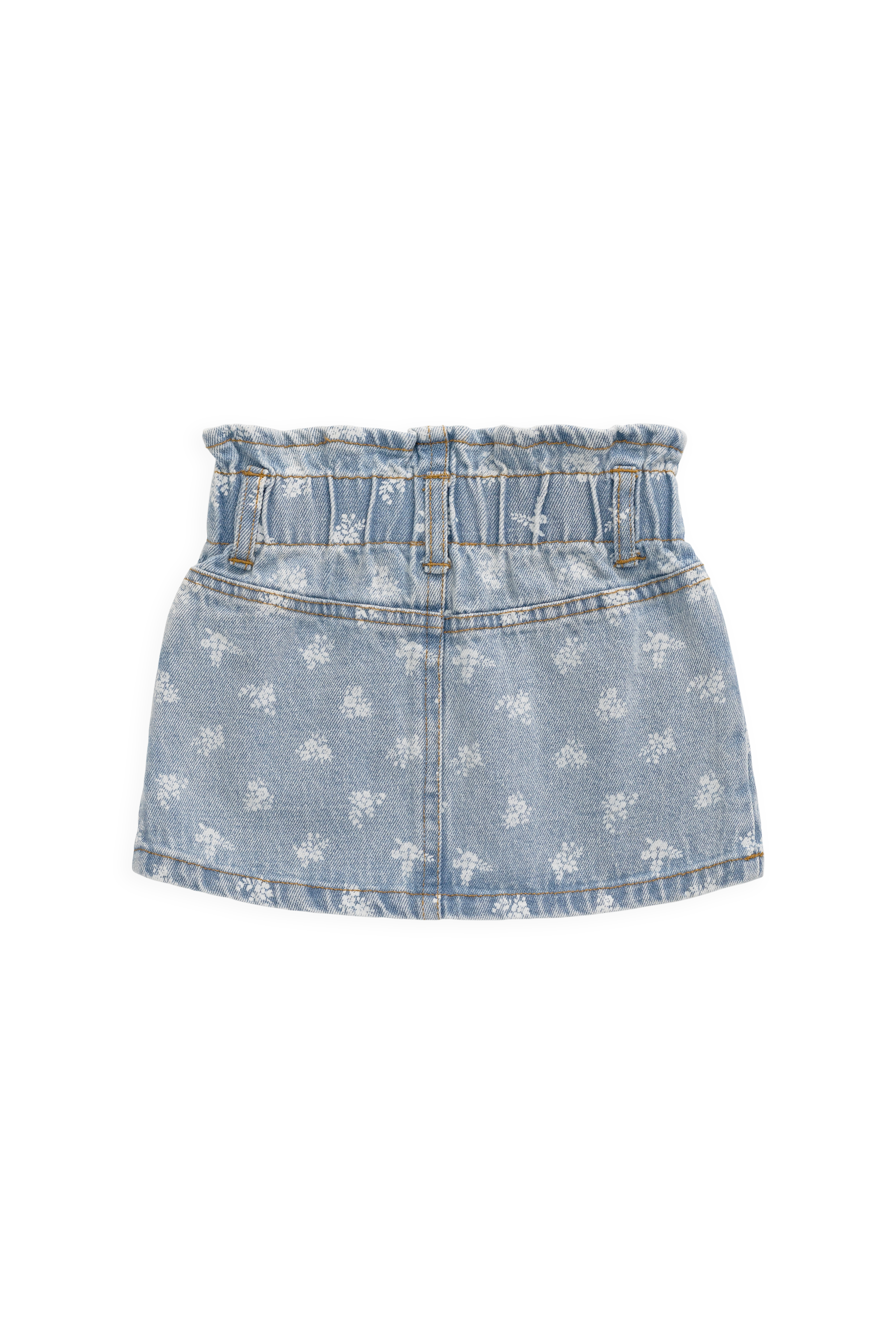 Jupe en jean taille paperbag bleu clair à fleurs avec boutons pour fille