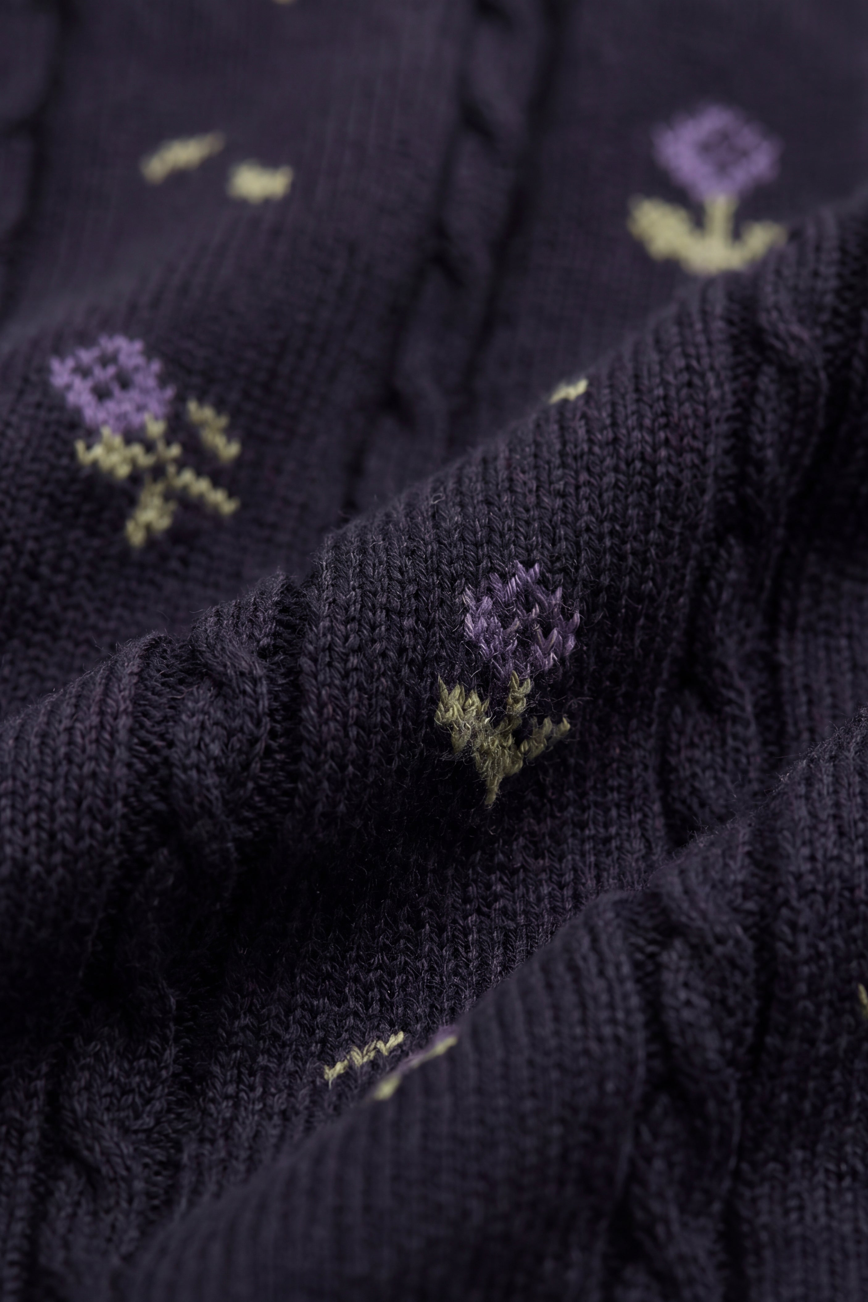 Gilet en maille de coton jacquard floral bleu marine pour fille avec nœud à l'encolure