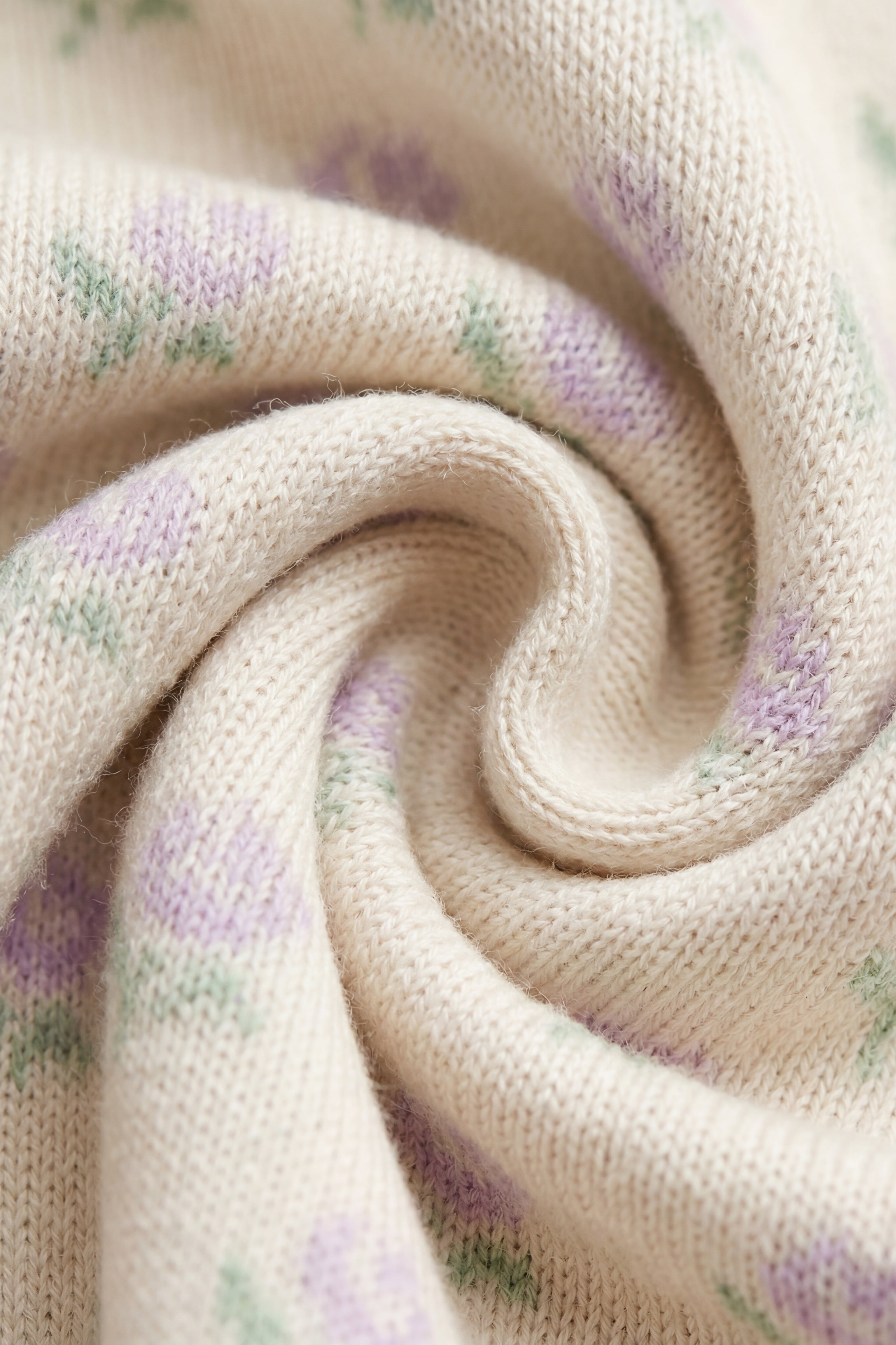 Cardigan Fille en Coton Tricoté Crème à Fleurs, Manches Bouffantes et Boutons sur le Devant